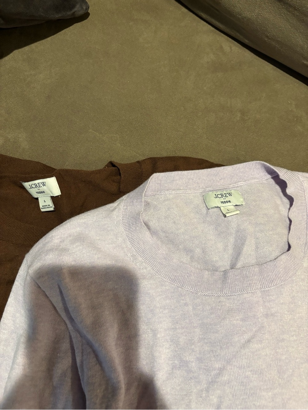 J. Crew Crewneck Sweaters in Lavender and Brown